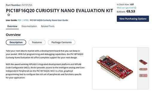 Produktseite PIC18F16Q20 Curiosity Nano Evaluation Kit