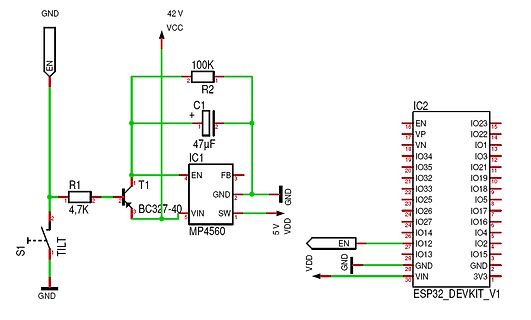 Schaltplan mit MP4560 und ESP32-DevKit