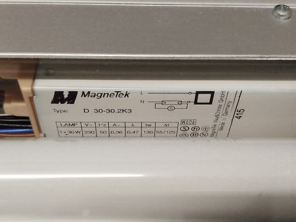 Typenschild eines MagneTek Vorschaltgeräts