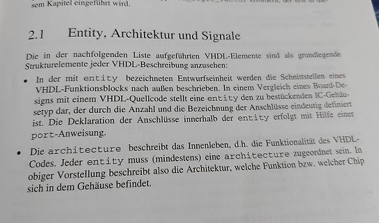 Textseite über VHDL Entity, Architektur und Signale