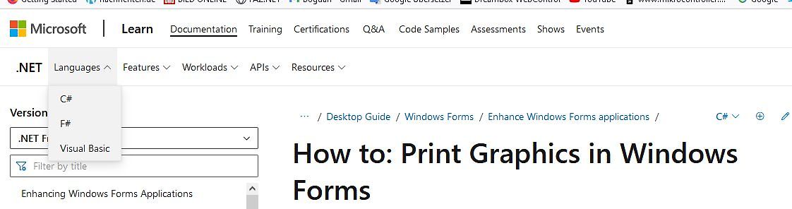 Microsoft Learn Dokumentation Windows Forms Programmierung