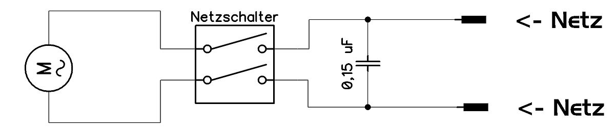 Schaltplan eines Elektromotors mit Netzschalter und Kondensator