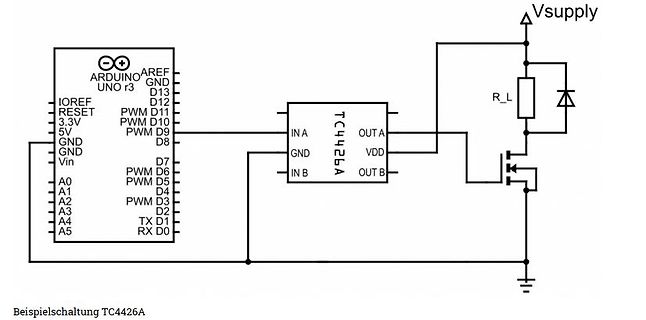 Schaltplan mit Arduino Uno und TC4426A Treiber