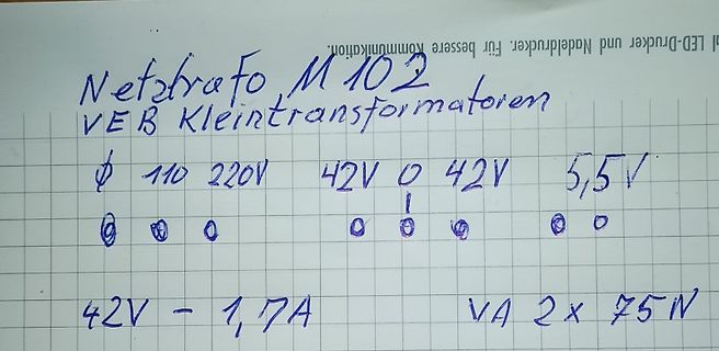 Handschriftliche Notizen zu einem Transformator