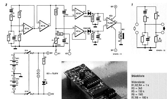 Schaltplan und Foto einer elektronischen Schaltung