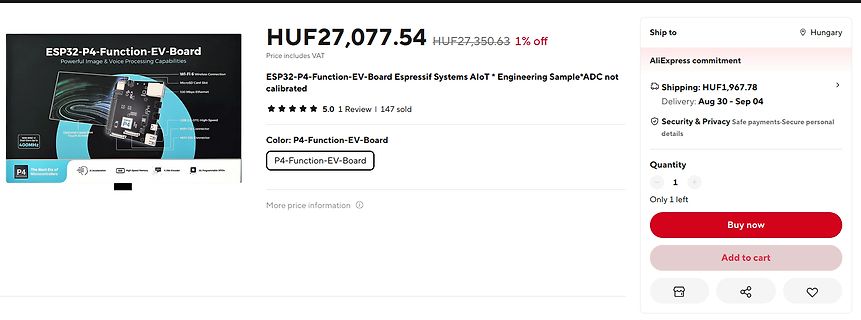 AliExpress-Produktseite für ESP32-P4-Entwicklungsboard