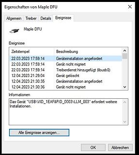 Windows Ereignisprotokoll Maple DFU