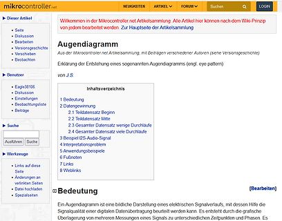 Screenshot eines Artikels über Augendiagramme auf mikrocontroller.net