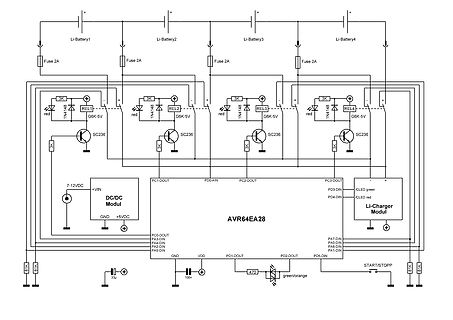 Schaltplan eines Li-Ionen-Batterie-Ladegeräts mit AVR-Mikrocontroller