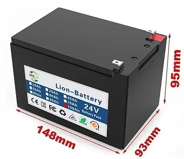 24V Lithium-Ionen-Akkupack mit Abmessungen