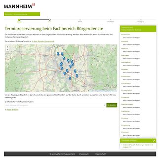 Webseite zur Terminreservierung bei Bürgerdienste Mannheim