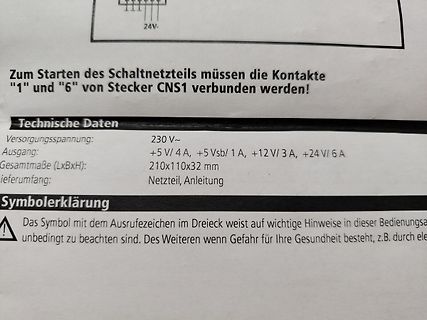 Ausschnitt einer Bedienungsanleitung für ein Schaltnetzteil