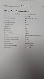 Technische Daten einer Heizmaschine