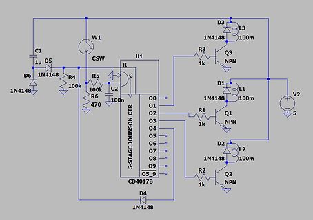 Schaltplan eines CD4017B Dezimalzähler-Schaltkreises