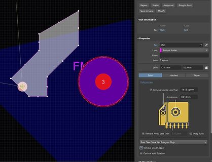 PCB-Layout Software Ansicht mit Kupferfläche