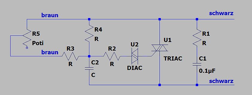 Schaltplan einer Triac-Dimmersteuerung
