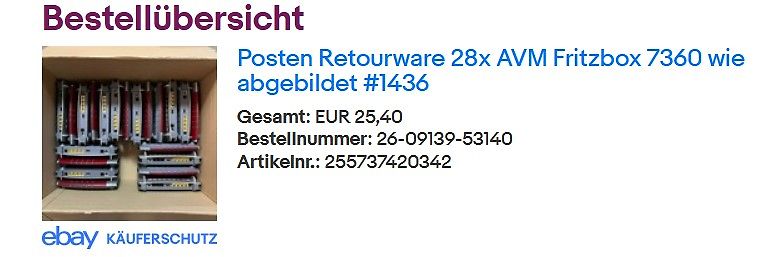 eBay Bestellübersicht für Fritzbox Rückware