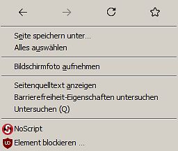 Kontextmenü eines Webbrowsers