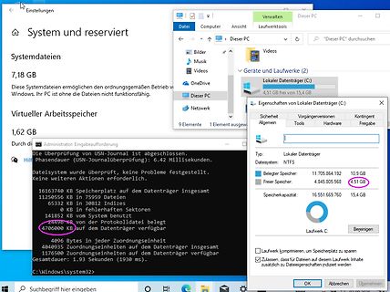 Windows Explorer und Eigenschaften eines lokalen Datenträgers