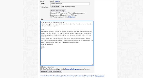 Screenshot eines Forenbeitrags