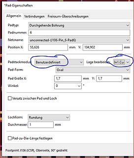 Einstellungen eines Pad-Eigenschaften-Dialogs in einer PCB-Software