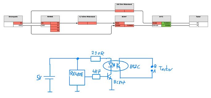Schaltplan mit RX480E, BC847 und 817C Optokoppler