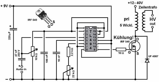 Schaltplan eines Class-D Verstärkers mit Transformator