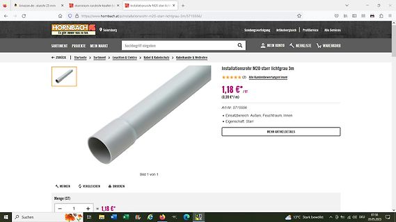 Produktseite eines Installationsrohrs bei Hornbach