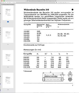 Datenblatt der Widerstände Baureihe 310