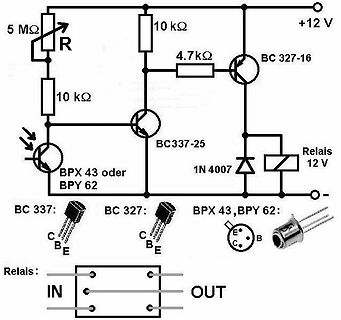 Schaltplan einer Relaissteuerung mit Fototransistor