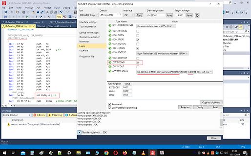 MPLAB Snap Software mit AVR Fuse Einstellungen