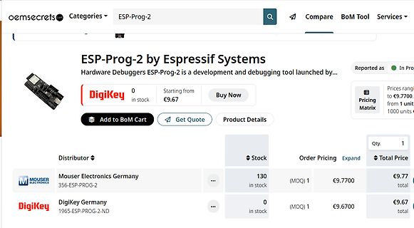 Webseite von oemsecrets für ESP-Prog-2