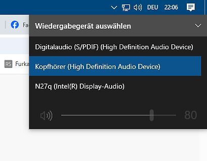 Windows Audio-Ausgabegeräte Menü