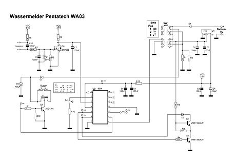 Schaltplan eines Wassermelders Pentatech WA03