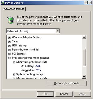 Windows Power Options Fenster