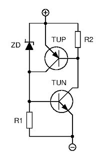 Schaltplan mit Zenerdiode und zwei Transistoren