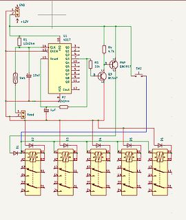 Schaltplan mit CD4017, Transistor und Reed-Kontakten
