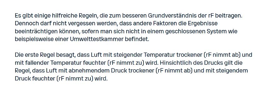 Deutscher Text über relative Feuchtigkeit und Temperatur