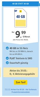 Mobilfunkvertrag Angebot 40 GB