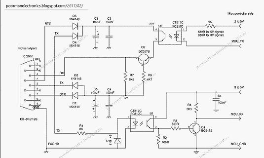 Schaltplan einer RS232 zu TTL Konverter Schaltung