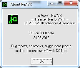 About ReAVR Dialogfenster