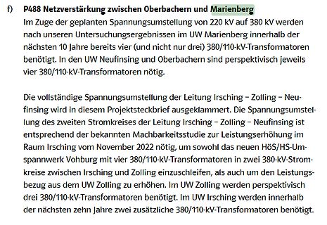 Text über Netzverstärkung zwischen Oberbachern und Marienberg