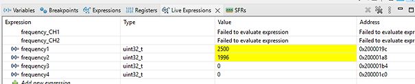 Debugger Expressions Fenster mit Variablenwerten
