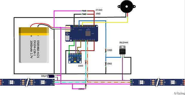 Fritzing-Schaltplan mit Arduino, LiPo-Akku und MOSFET-Treiber