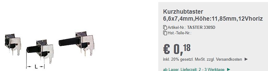 Produktseite eines Kurzhubtasters