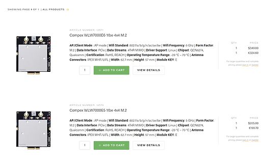 Produktliste von Compex WLAN-Modulen