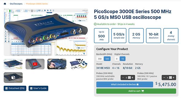Produktseite eines PicoScope 3000E Oszilloskops