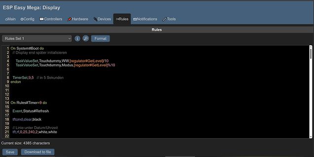 Software-Interface für ESP Easy Mega Regeln