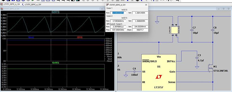 Simulation eines LT3757 SEPIC-Wandlers mit Oszilloskop-Ansicht
