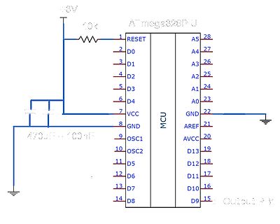 Schaltplan eines ATmega328 Mikrocontrollers